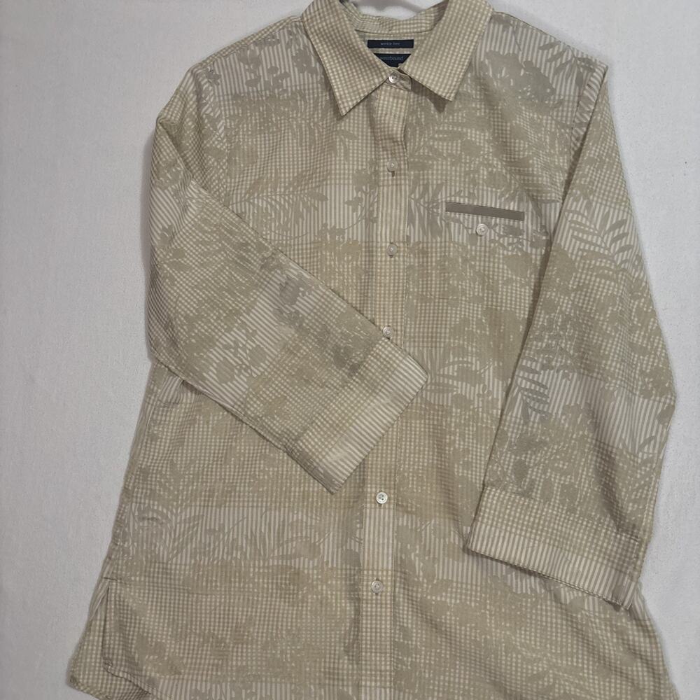 Westbound Wrinkle Free Button Down Shirt Women M Beige 3/4 Sleeve Collared Top